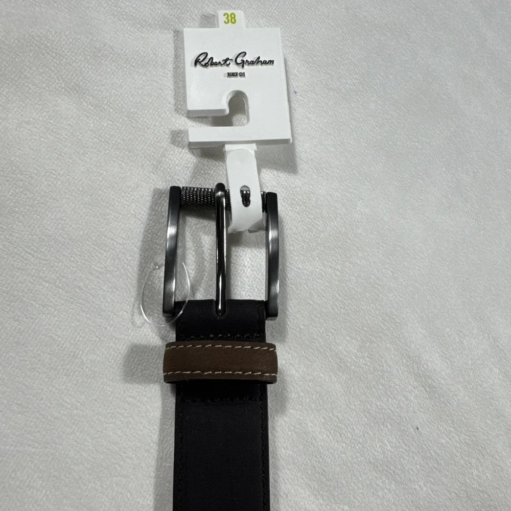 ROBERT GRAHAM Leather Belt Men's Size 38 Black Brown‎ Signature Ripaso RG304895